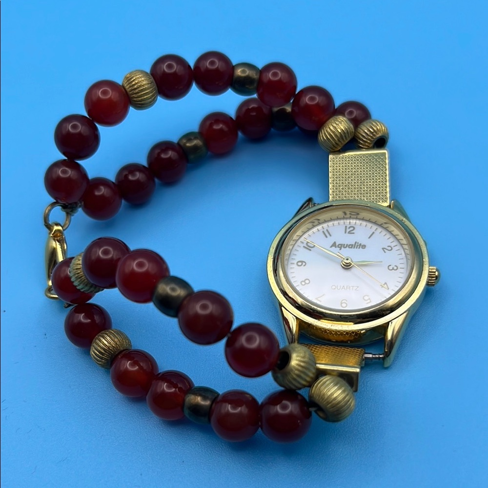 Gold and Red Beaded Women's Watch - 48